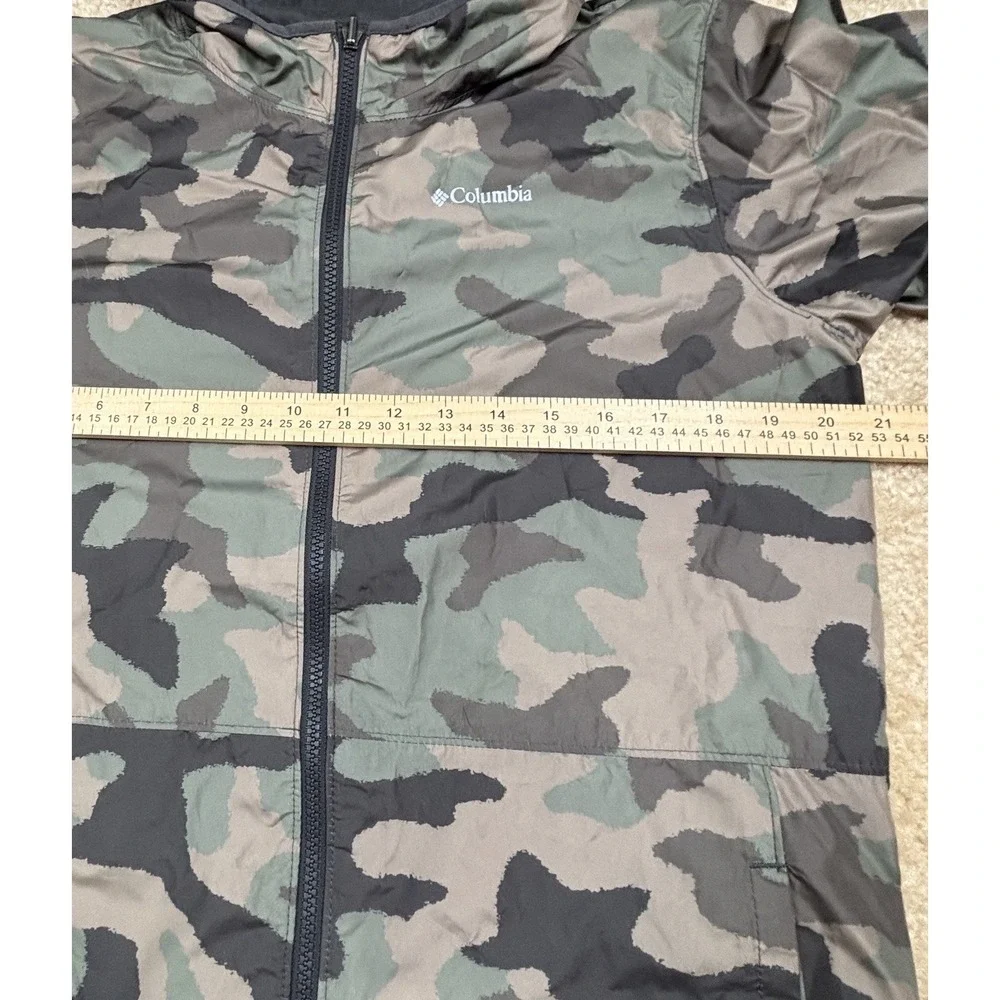 Columbia Reversible Jacket Mens Medium Camo Black Hooded Full Zip Windbreaker